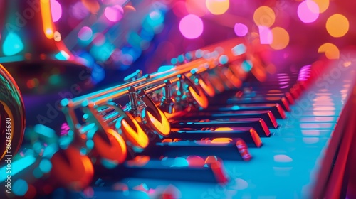 Vibrant Jazz Melodies: Saxophone and Piano Fusion in Neon Lights photo