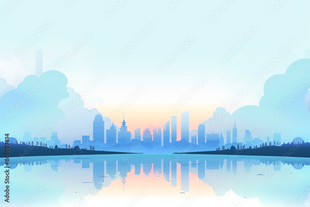 雲と水の上の都市のスカイライン イラスト 背景 雲と水の上の都市のスカイライン イラスト 背景