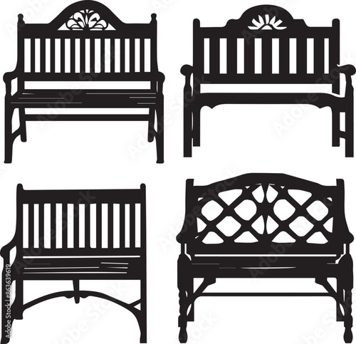 Gossip Bench Elegant Silhouette Vector Illustrations 