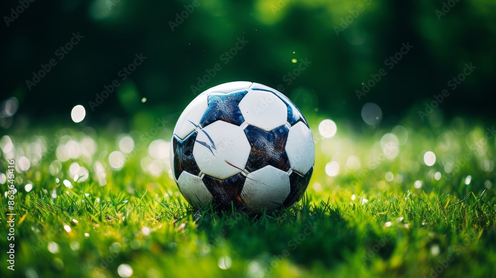 Naklejka premium Soccer ball scoring in the net against vivid green background in a dynamic sports moment