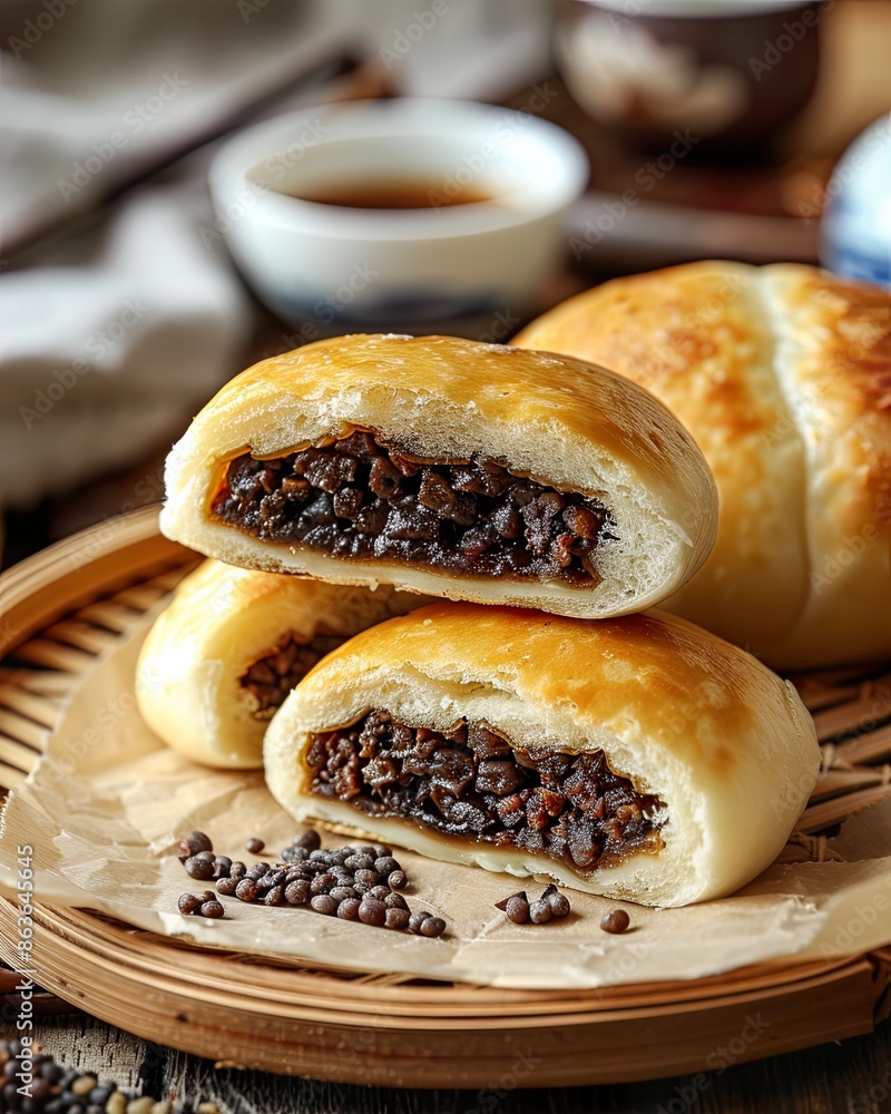 Freshly Baked Buns with Savory Bean Filling Freshly Baked Buns with Savory Bean Filling