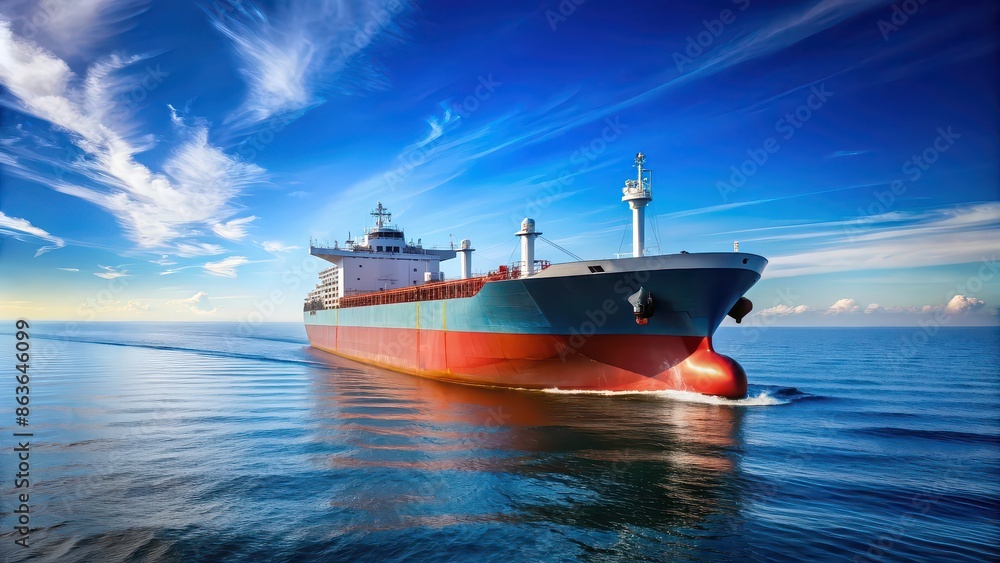 Fototapeta premium Oil tanker ship transporting LNG with clear blue skies in the background, oil tanker, gas carrier, liquefied petroleum gas