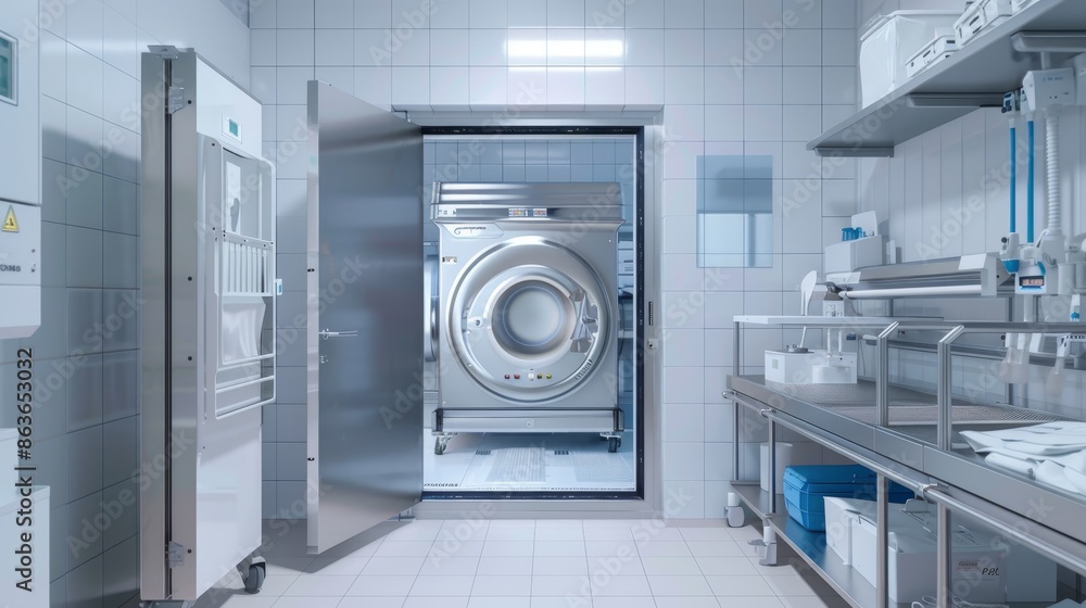 Glimpse of Precision Laboratory Autoclave Revealing Stainless Steel Interior
