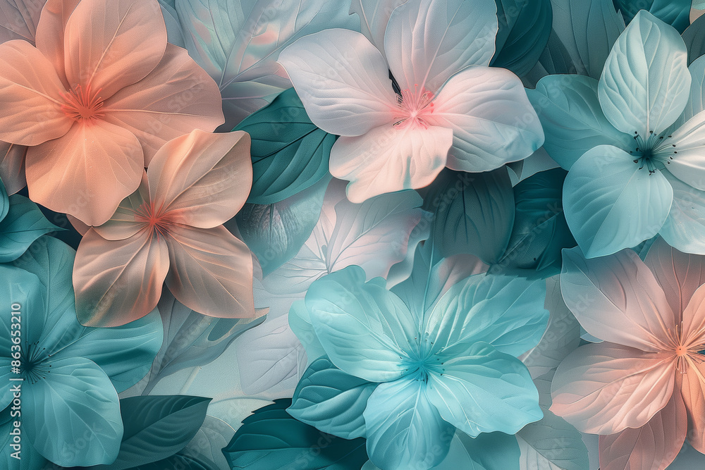 Elegant Pastel Floral Background with Light Blue and Peach Blooms Elegant Pastel Floral Background with Light Blue and Peach Blooms