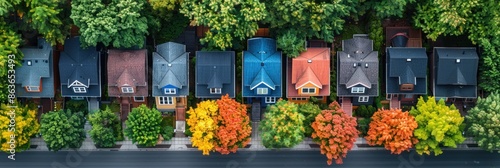 Aerial View of Colorful Houses in a Suburban Neighborhood