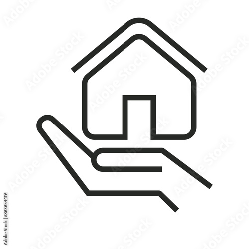 Hand, house, and give house concept outline icon, editable vector illustration and transparent graphic element. Isolated on white background