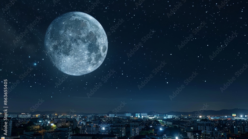 Moon Day Photography. a Full Moon on the Night Sky above the City Moon Day Photography. a Full Moon on the Night Sky above the City