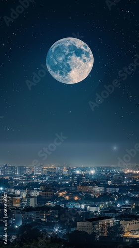 Moon Day Photography. a Full Moon on the Night Sky above the City