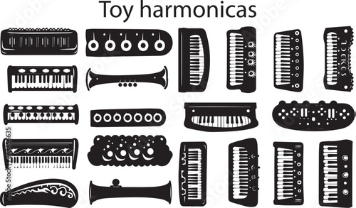 Music Instrument Harmonica Modern Black Silhouette Design Element