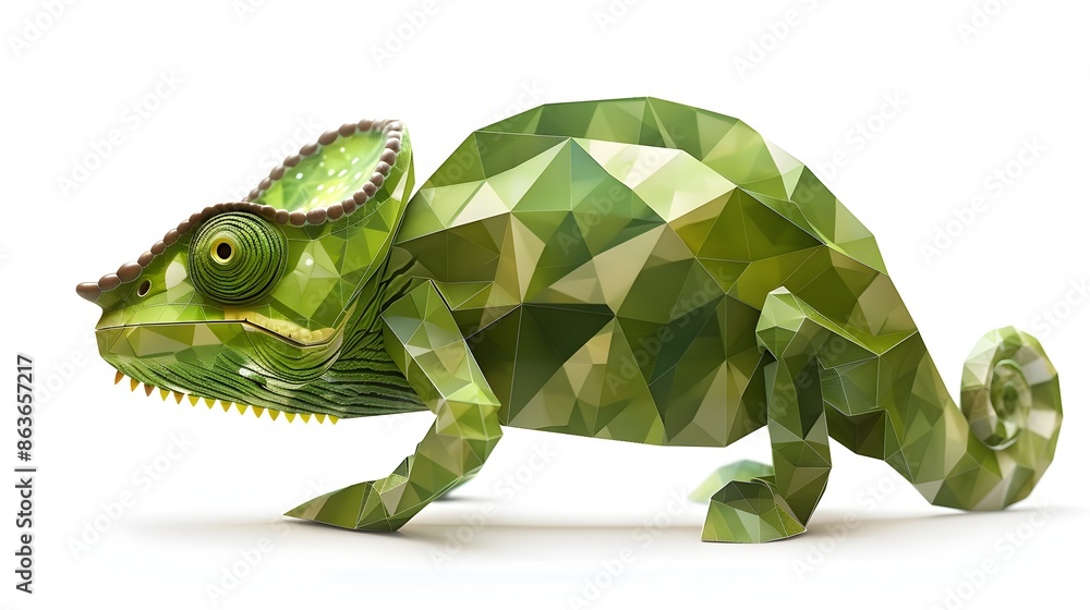 Fototapeta premium Geometric Chameleon Blending into Minimalist Background Seamlessly