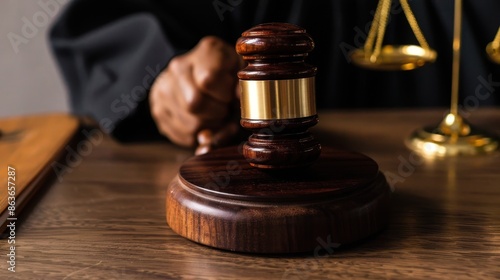 Wooden gavel on a table