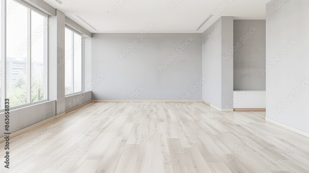 Obraz premium Minimalist bedroom in a luxury property with natural light coming from a window, copy space and minimal ornaments. Residential Real Estate composition in neutral tone.