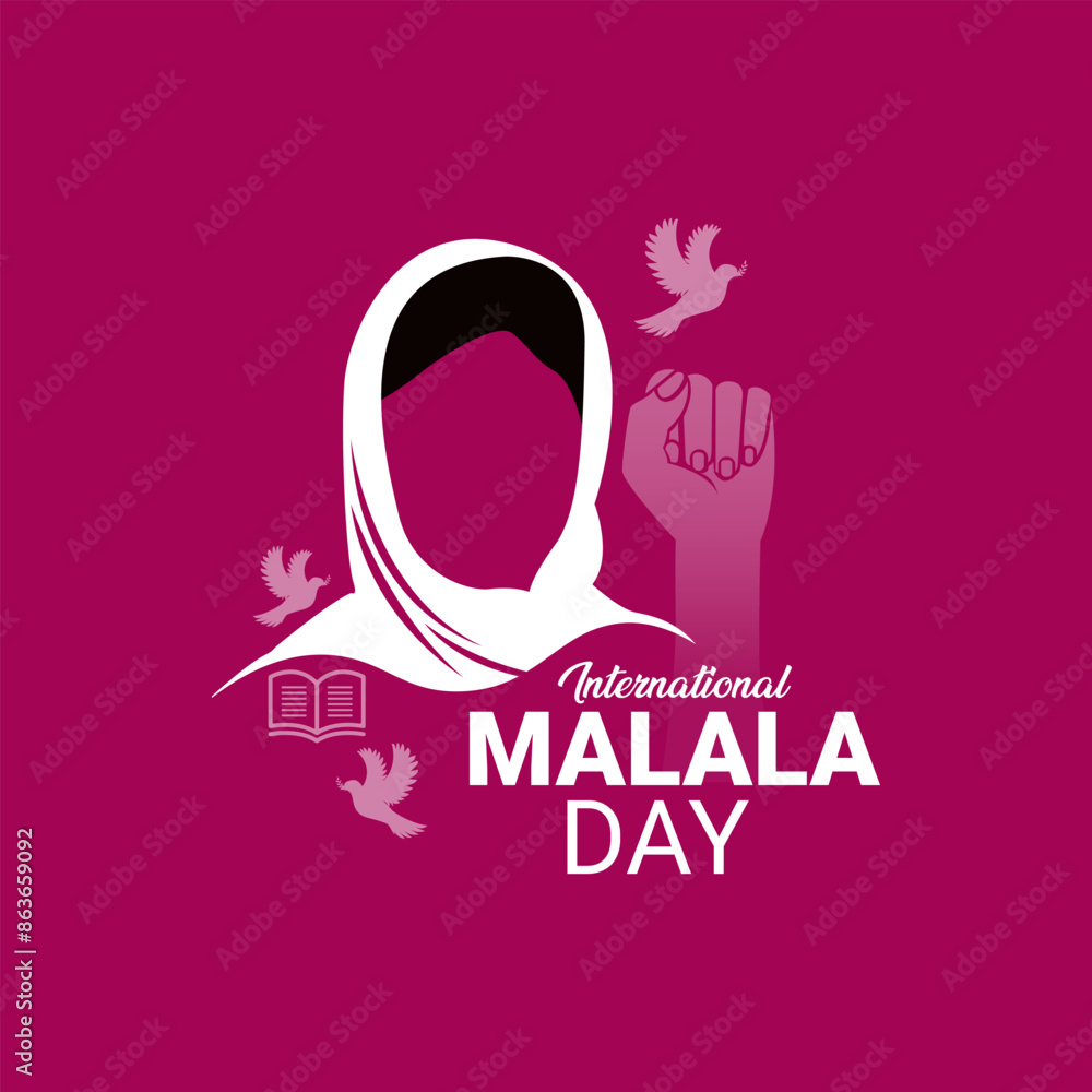 World Malala Day. Female face vector illustration. Celebrated every July 12th. Suitable for banners, greeting cards, social media, templates vector illustrations of Malala Day social media story World Malala Day. Female face vector illustration. Celebrated every July 12th. Suitable for banners, greeting cards, social media, templates vector illustrations of Malala Day social media story