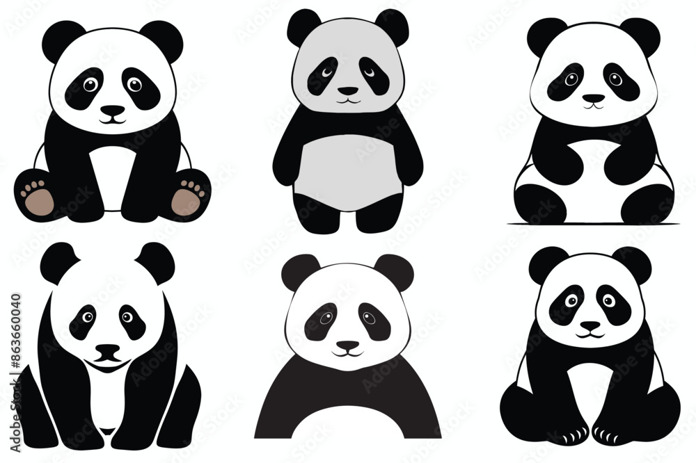 Obraz premium Cute Cartoon Panda Bear Characters Set Vector Illustration