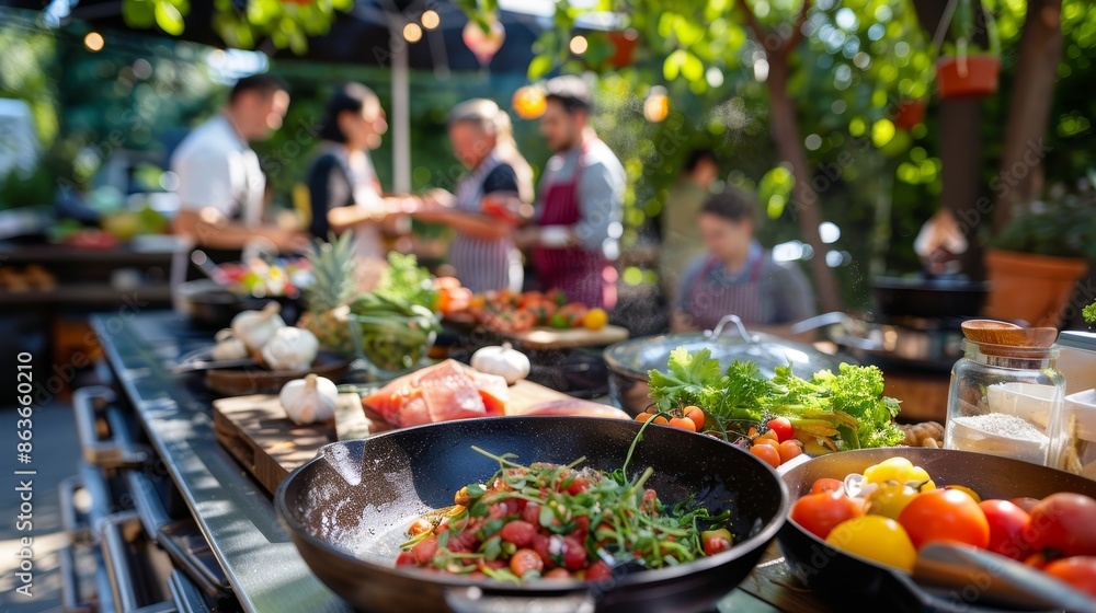 Sizzling Culinary Experience Vibrant Outdoor Cooking Class with Fresh Ingredients and Enthusiastic Participants Engaged in the Art of Gastronomy Sizzling Culinary Experience Vibrant Outdoor Cooking Class with Fresh Ingredients and Enthusiastic Participants Engaged in the Art of Gastronomy
