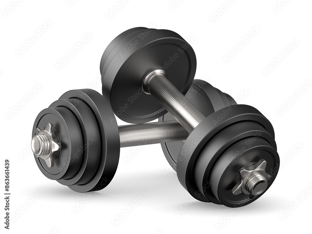 Naklejka premium dumbbells on white background. Isolated 3D illustration