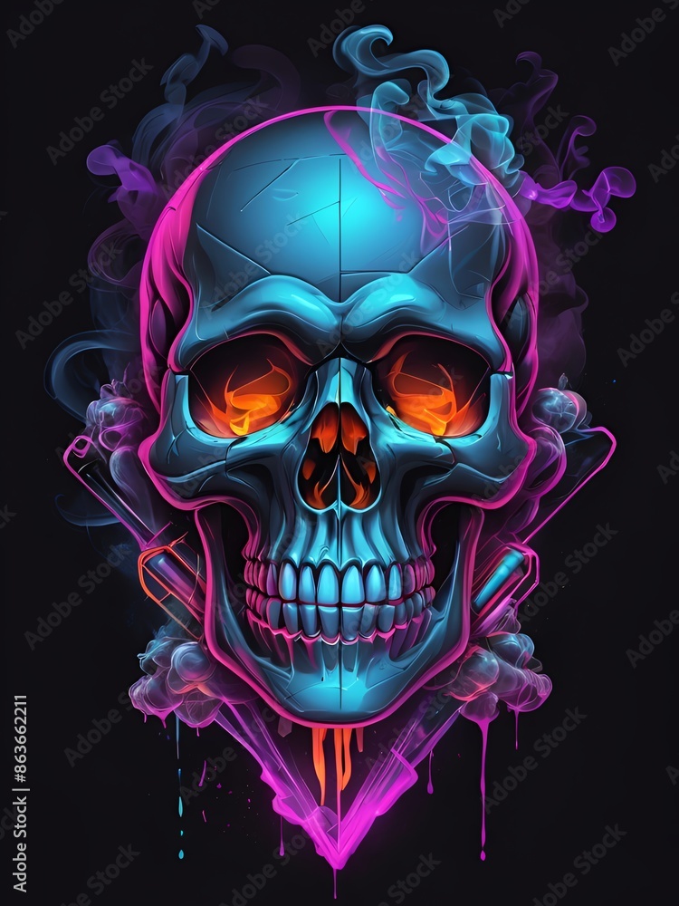 A skull with a gun and smoke surrounding it A skull with a gun and smoke surrounding it