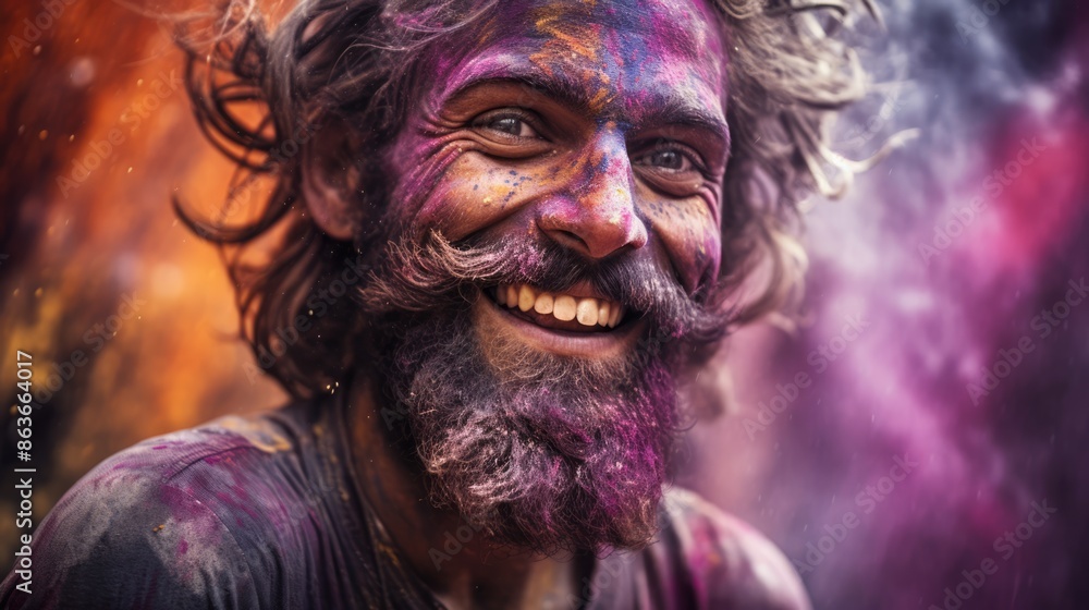 Close-up of a beautiful man playing holi Close-up of a beautiful man playing holi