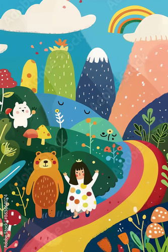 Children and animals in the forest,Lively illustrations