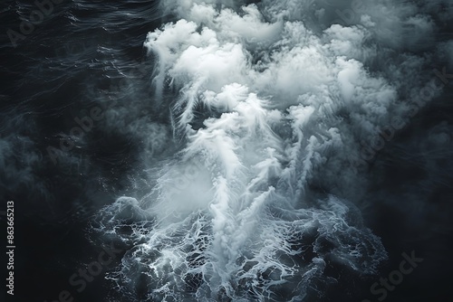 Ghostly White Steam Rising from a Churning Abyss of Dark Waters