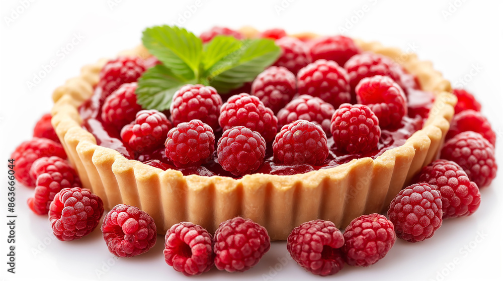Raspberry pie with fresh raspberries on white background Raspberry pie with fresh raspberries on white background