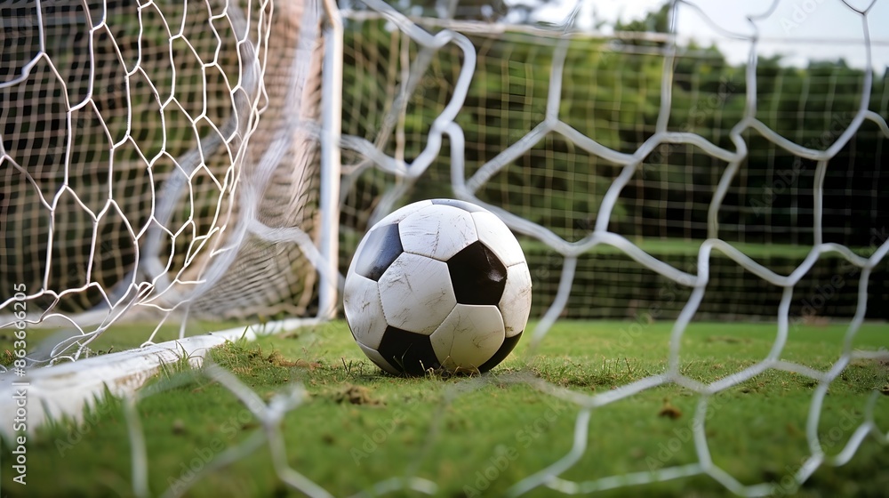 Naklejka premium Soccer Player Scoring Penalty Kick During Intense Sports Match