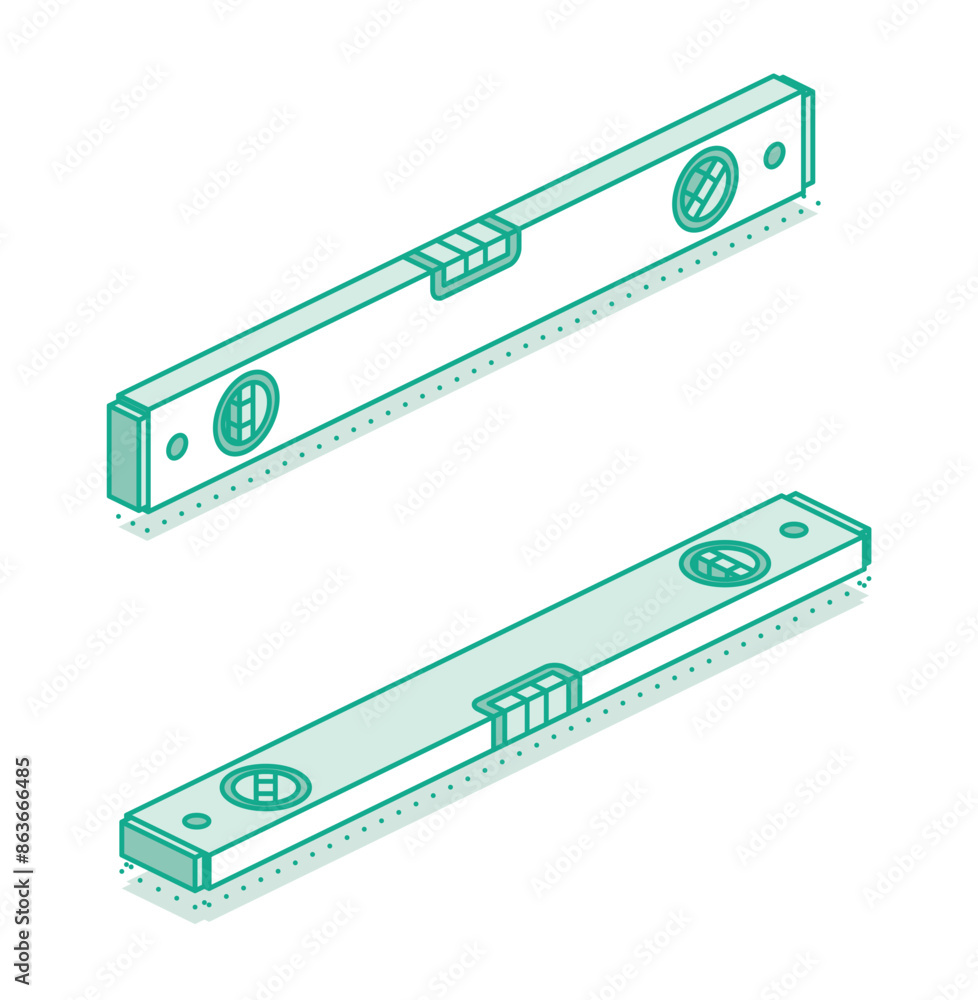 Construction bubble level tool. Outline objects isolated on a white background. Spirit level. Construction water level. Building and engineering equipment. Construction bubble level tool. Outline objects isolated on a white background. Spirit level. Construction water level. Building and engineering equipment.