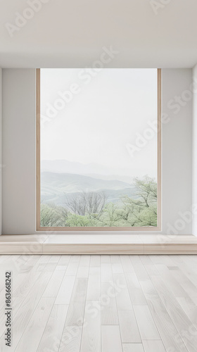 Luxury living room interiors in neutral tones with minimal ornaments and natural window lighting. Interiors composition for property advertising.