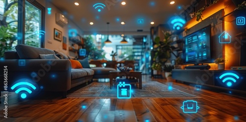 Smart Home Interior with Futuristic Interfaces