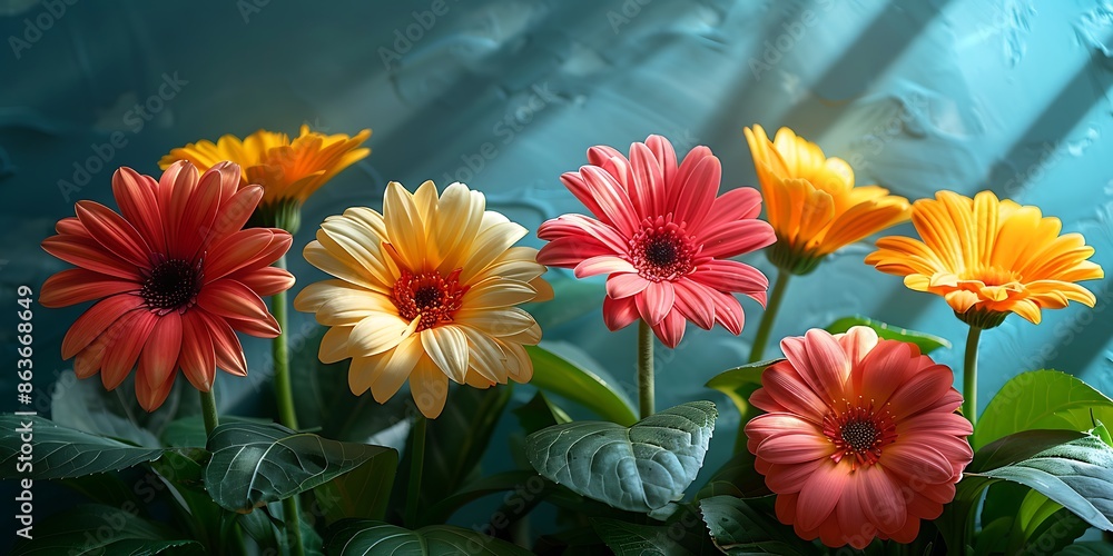 Fototapeta premium Colorful gerbera flowers in the garden. Floral background