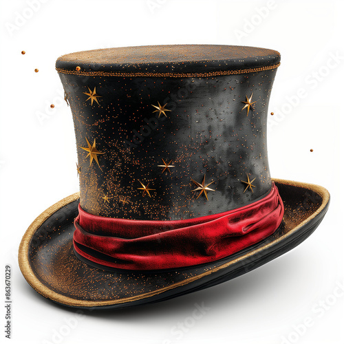 black top hat with red band and magic photo