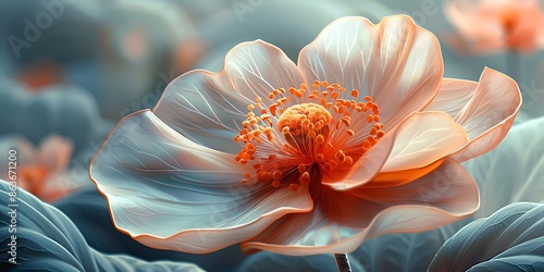 3d illustration of a white flower with orange petals on a blue background