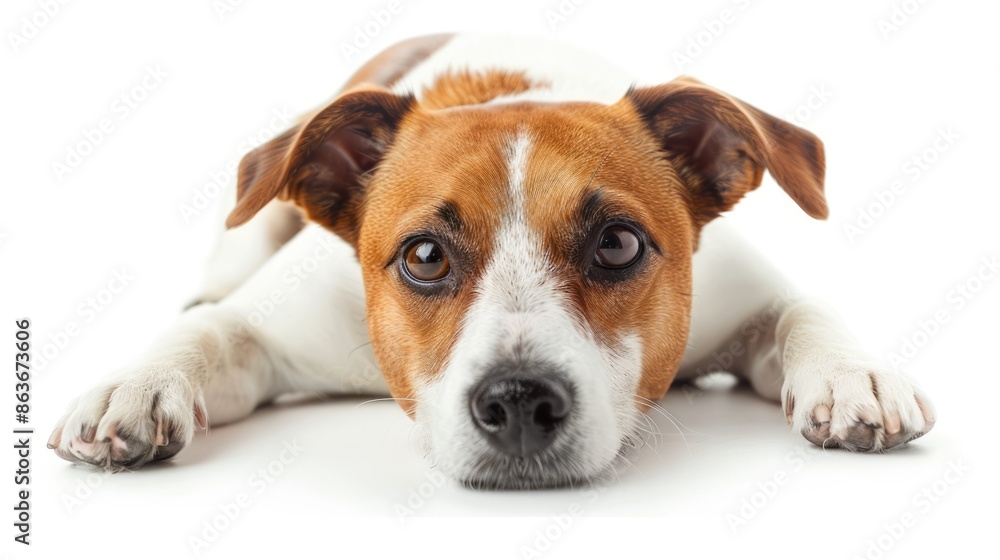 Jack Russell Terrier laying over white background Jack Russell Terrier laying over white background