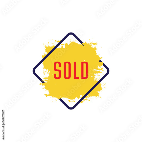 Red sold sign. Vector icon.	