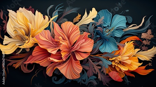 illustration of bright large flowers