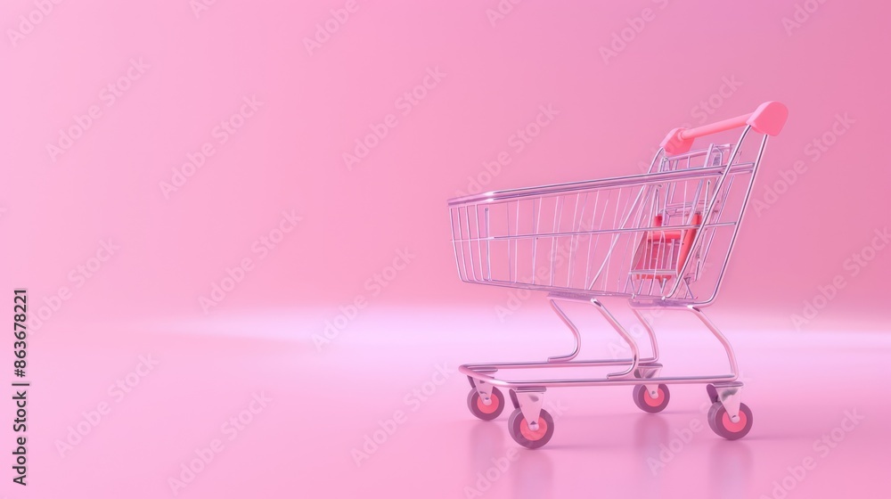 3d Empty shopping cart on pink background 3d Empty shopping cart on pink background