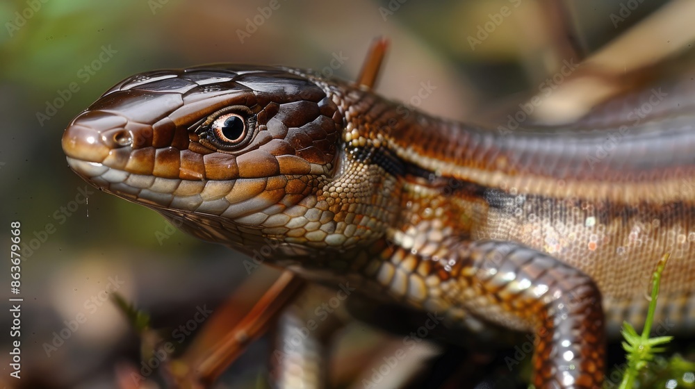Close up picture of a snake like Skink lizard crawling Close up picture of a snake like Skink lizard crawling