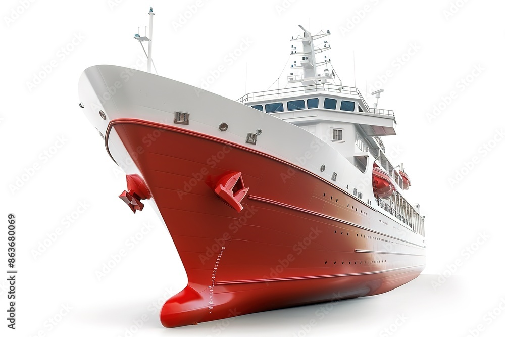 Naklejka premium Red and white fishing vessel isolated on white background