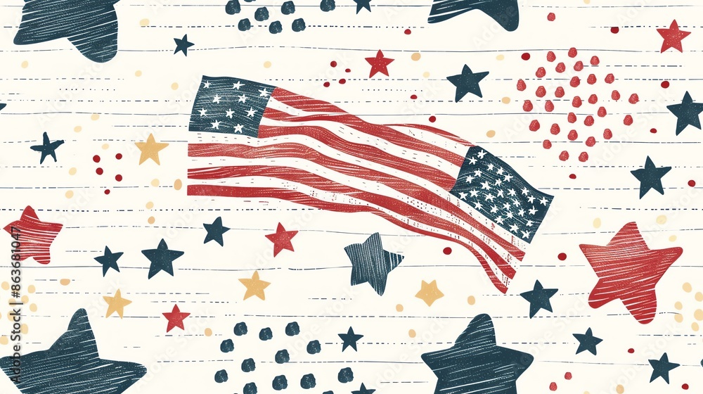 Fototapeta premium national flag and symbol of the United States seamless pattern, artistic style, vibrant colors, high-quality design