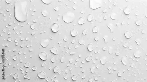 Detailed view of water drops on a smooth white wall background photo