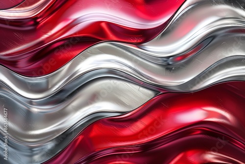 Silver red abstract wavy background created with Generative AI