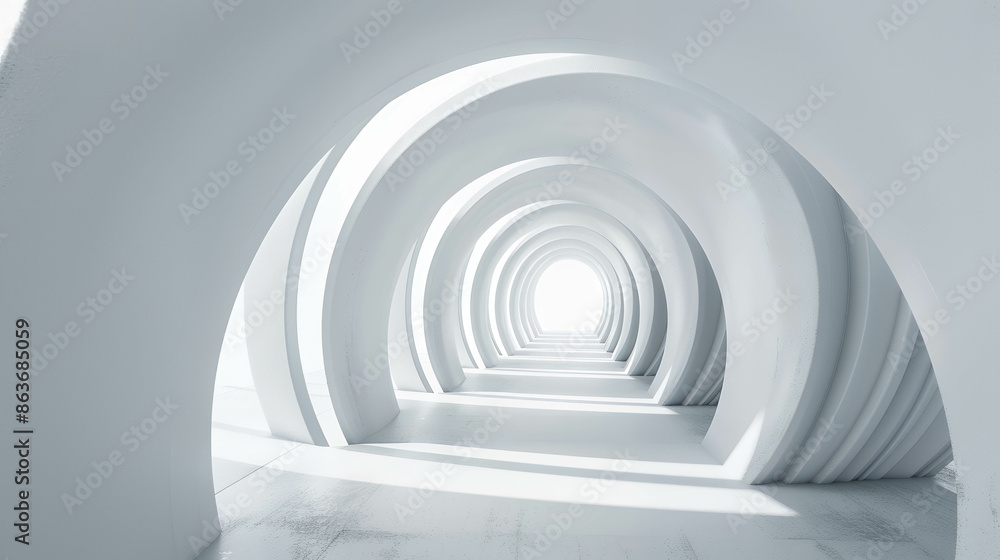 Obraz premium Abstract white background with futuristic spiral lines and curves, 3D rendering illustration of abstract futuristic architectural background. Design concept for presentation banner or poster, copy spa