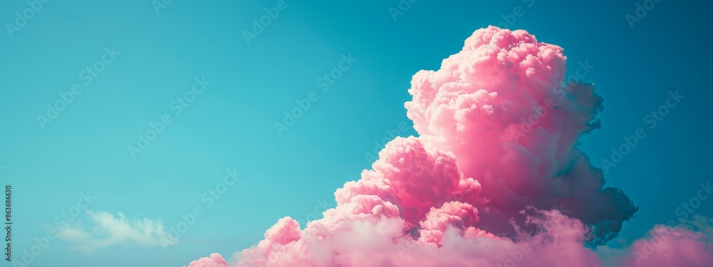 A pink cloud against a blue-skied backdrop, with a plane in the foreground A pink cloud against a blue-skied backdrop, with a plane in the foreground