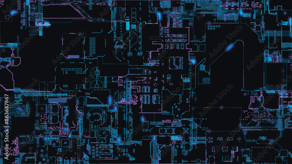 Abstract background of printed circuit board. Computer parts, microcircuits on electronic board. Futuristic data processing on electronic board. Microelectronic technology concepts. Vector illustratio Abstract background of printed circuit board. Computer parts, microcircuits on electronic board. Futuristic data processing on electronic board. Microelectronic technology concepts. Vector illustratio