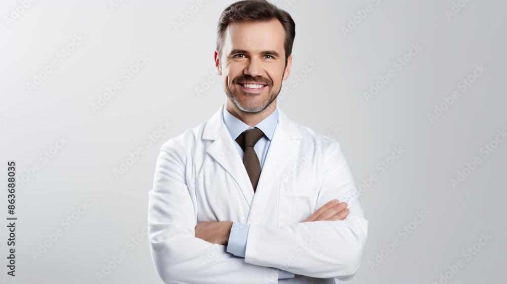 Portrait of smiling male doctor posing with folded arms on white background Portrait of smiling male doctor posing with folded arms on white background