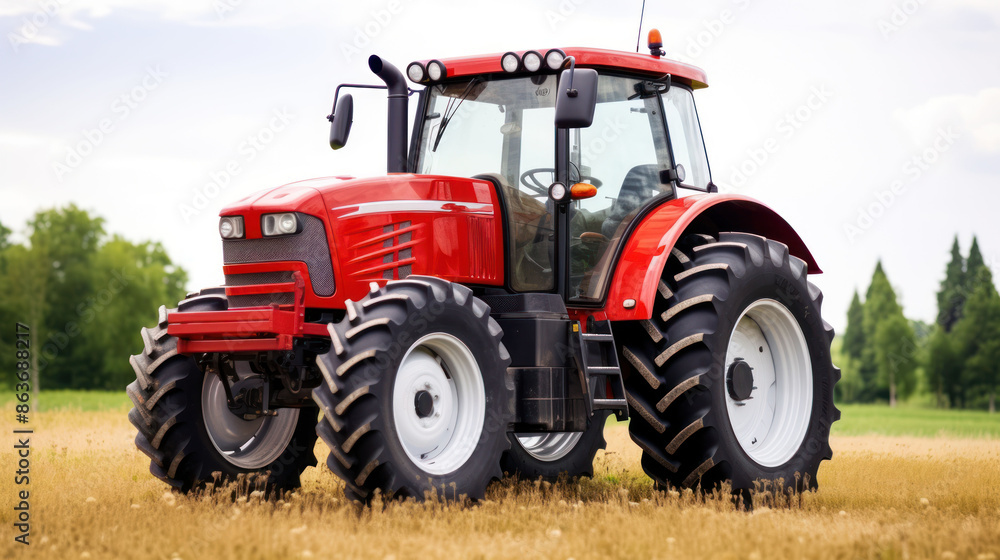 Red agricultural tractor on white background. Red agricultural tractor on white background.