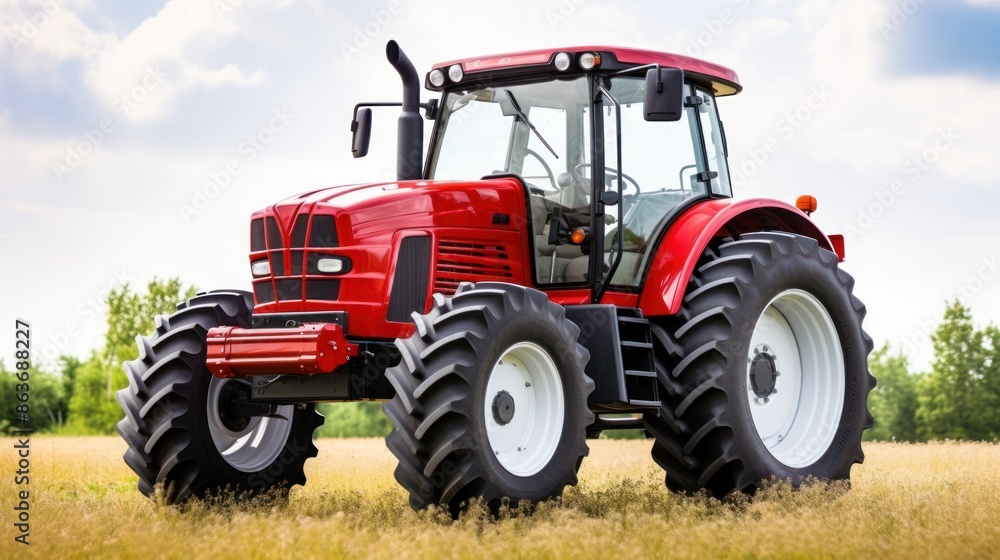 Red agricultural tractor on white background. Red agricultural tractor on white background.