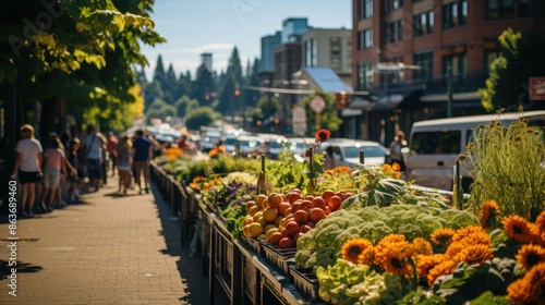 Sunny day at bustling farmer's market