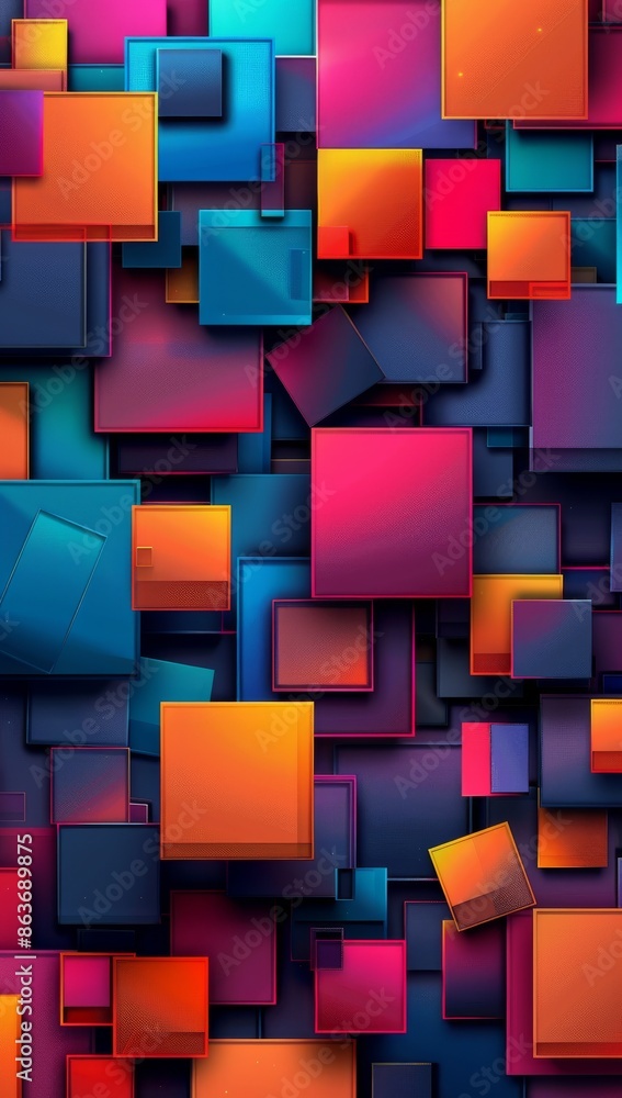 Colorful abstract background with overlapping squares in vibrant gradient hues Colorful abstract background with overlapping squares in vibrant gradient hues