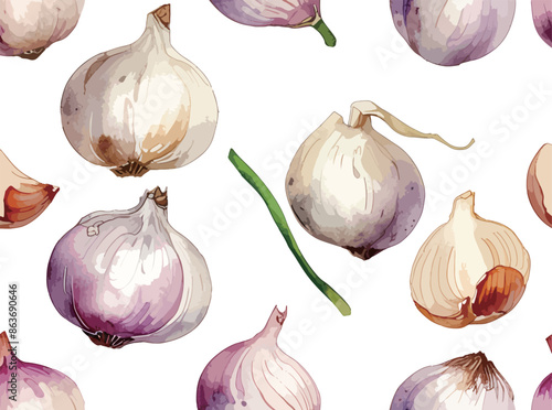 水彩で描いたニンニクのイラスト Generative AI